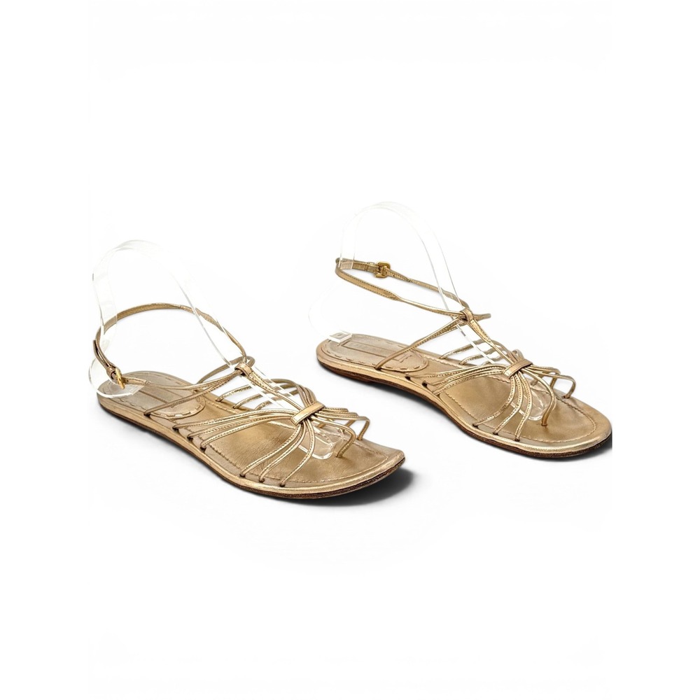 Prada Gold Metallic Leather Gladiator Sandals Strappy Flat IT 38.5 US 8.5